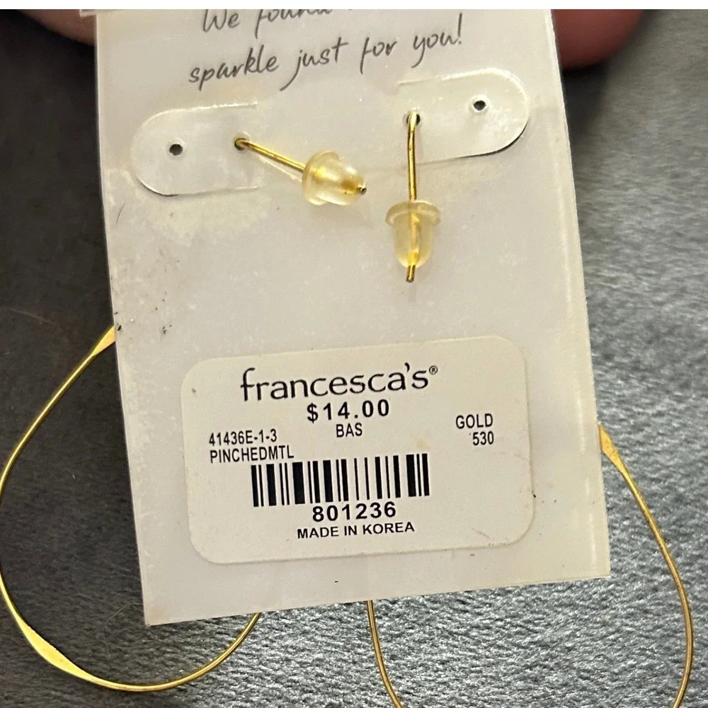 Francesca's Gold Pinched Metal‎ Teardrop Dangle Earrings 41436E-1-3 NEW